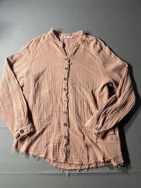 Morgan Claire Gauze Button Down Shirt Pink, Medium